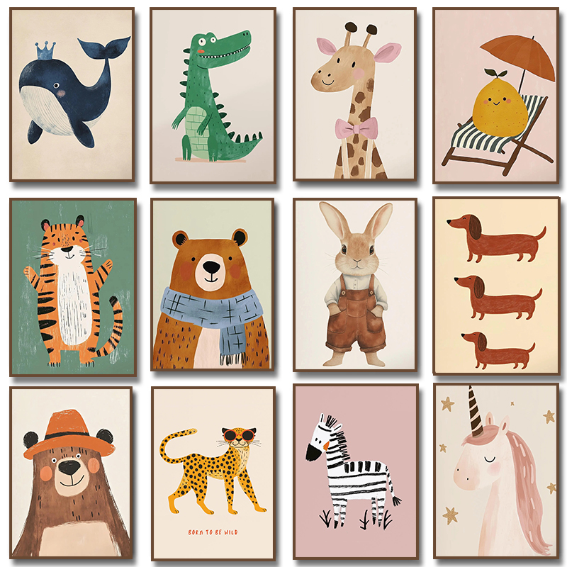 Baby Nursery Wall Art - Cute Animal Illustration Poster Unicorn Bear