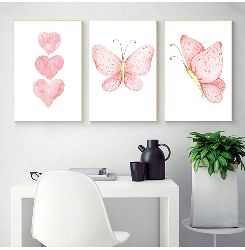 Baby Nursery Pink - Pink Heart Canvas Painting Butterfly Wall