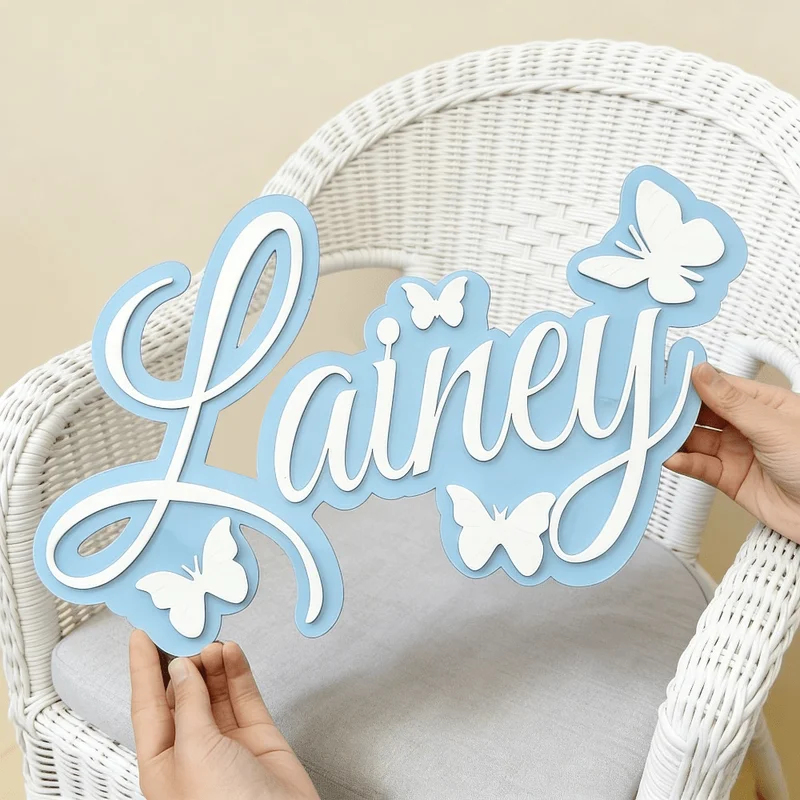 Baby Nursery Kids - Personalized Baby Name Plaque, Blue Design