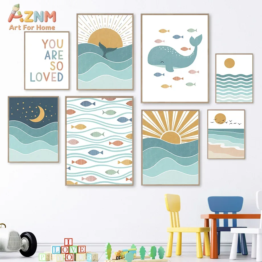 Baby Nursery Prints - AZNM Boho Ocean Canvas Wall Art