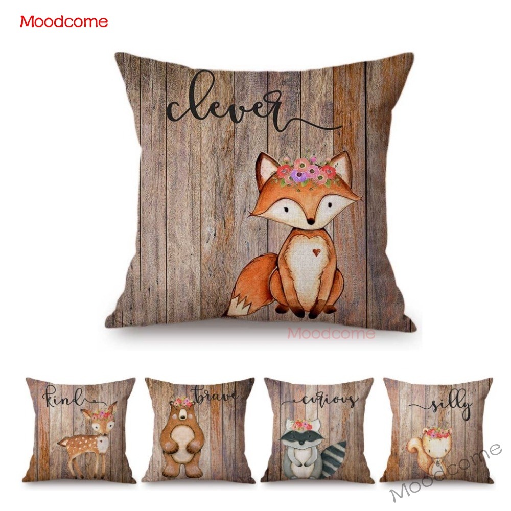 Cute Woodland Animals Wood Tex - Baby Nursery Cushion 评论和价格