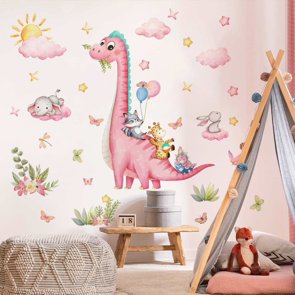 Large Cartoon Pink Dinosaur An - Baby Nursery Pink 评论和价格