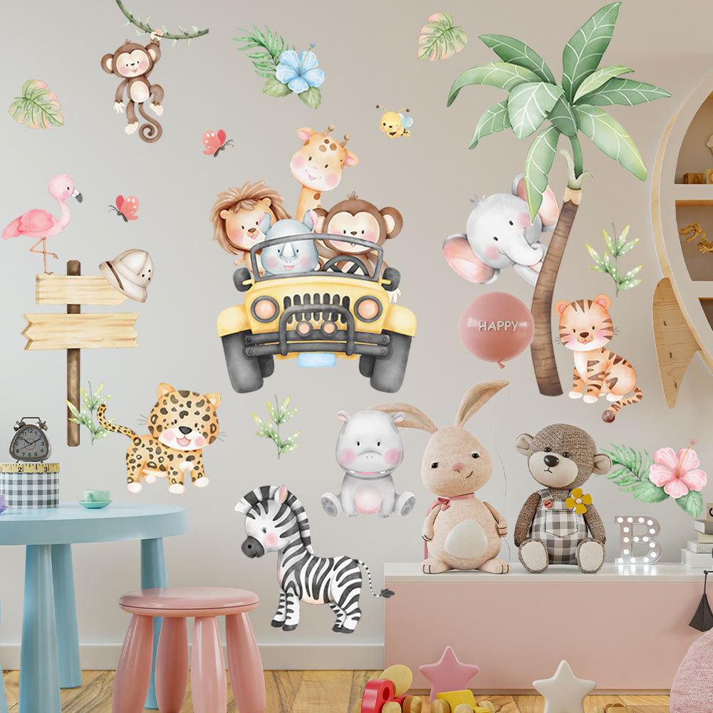 kids room cartoon elephant gir - Baby Zoo Nursery 评论和价格