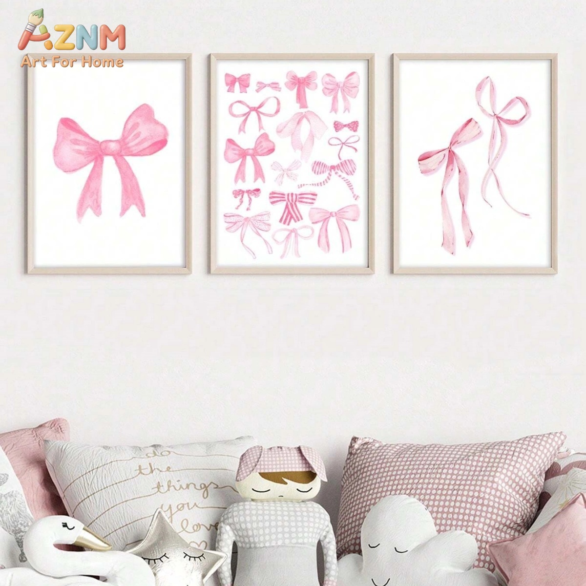 3PCS Pink Watercolor Bow Canva - Baby Nursery Pink 评论和价格