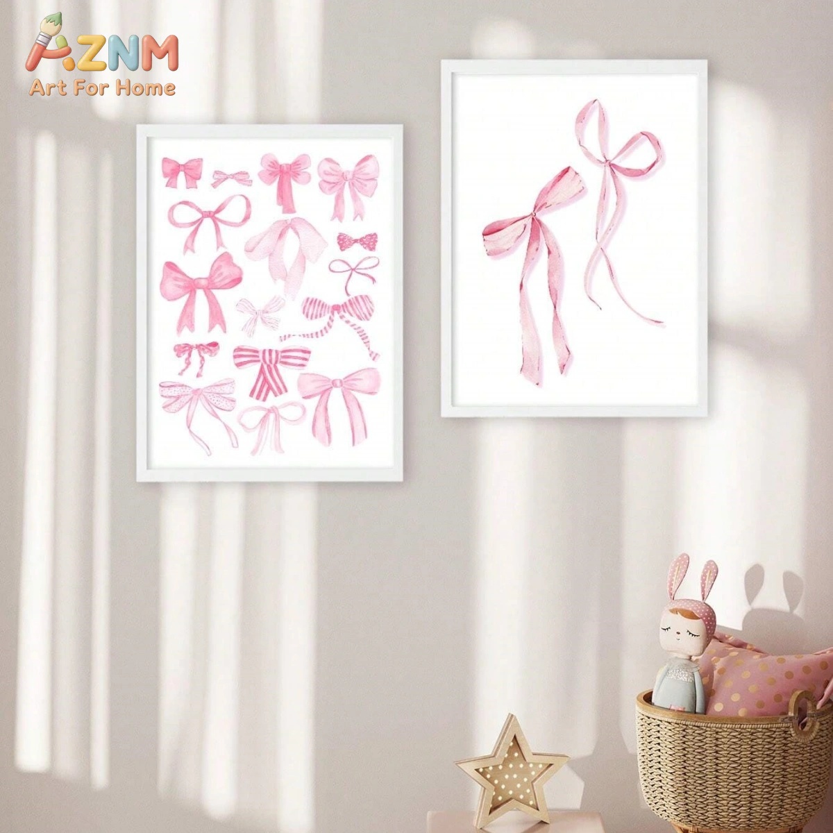 3PCS Pink Watercolor Bow Canva - Baby Nursery Pink 评论和价格