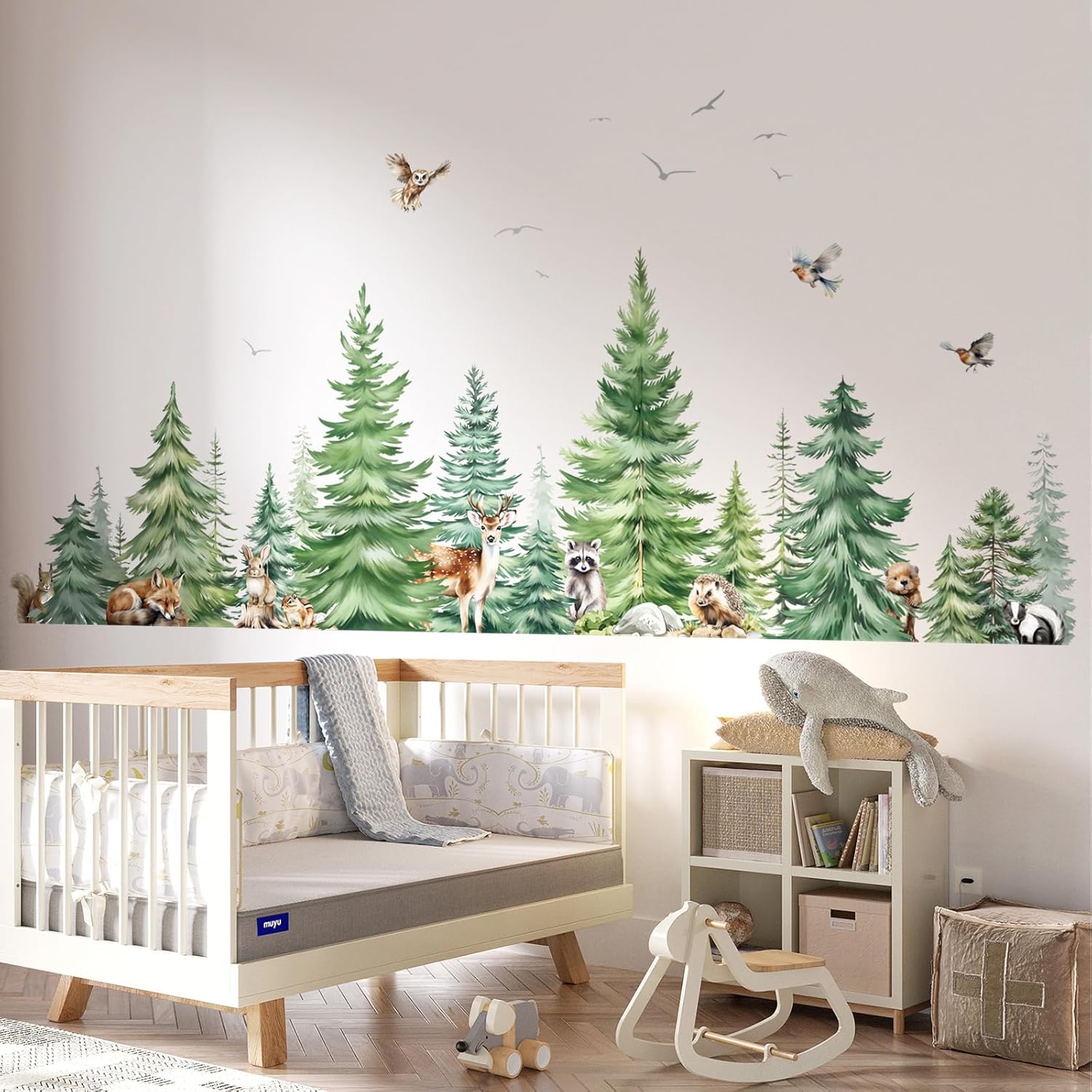 Large Watercolor Pine Tree Ani - Baby Nursery Tree 评论和价格