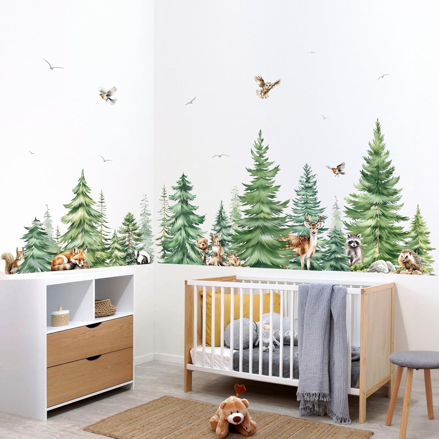 Large Watercolor Pine Tree Ani - Baby Nursery Tree 评论和价格