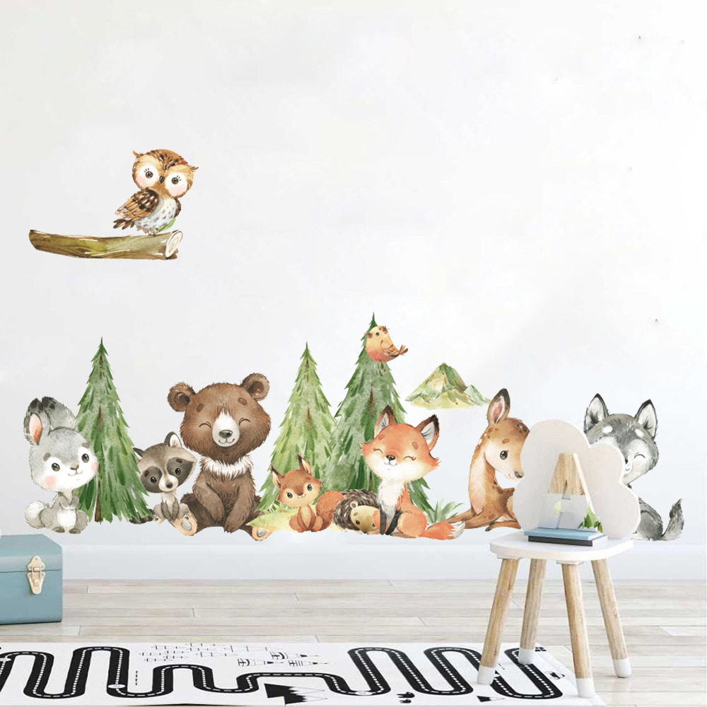Cartoon Watercolor  Forest Ani - Baby Nursery Tree 评论和价格