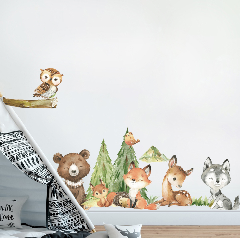 Cartoon Watercolor  Forest Ani - Baby Nursery Tree 评论和价格