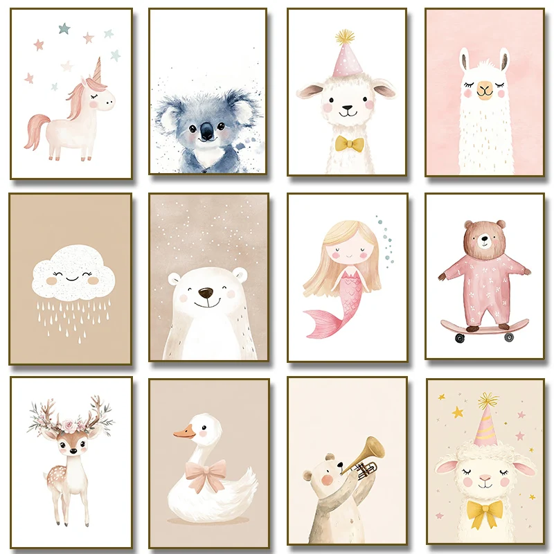 Cute Watercolor Unicorn Mermai - Baby Nursery Wall Art 评论和价格