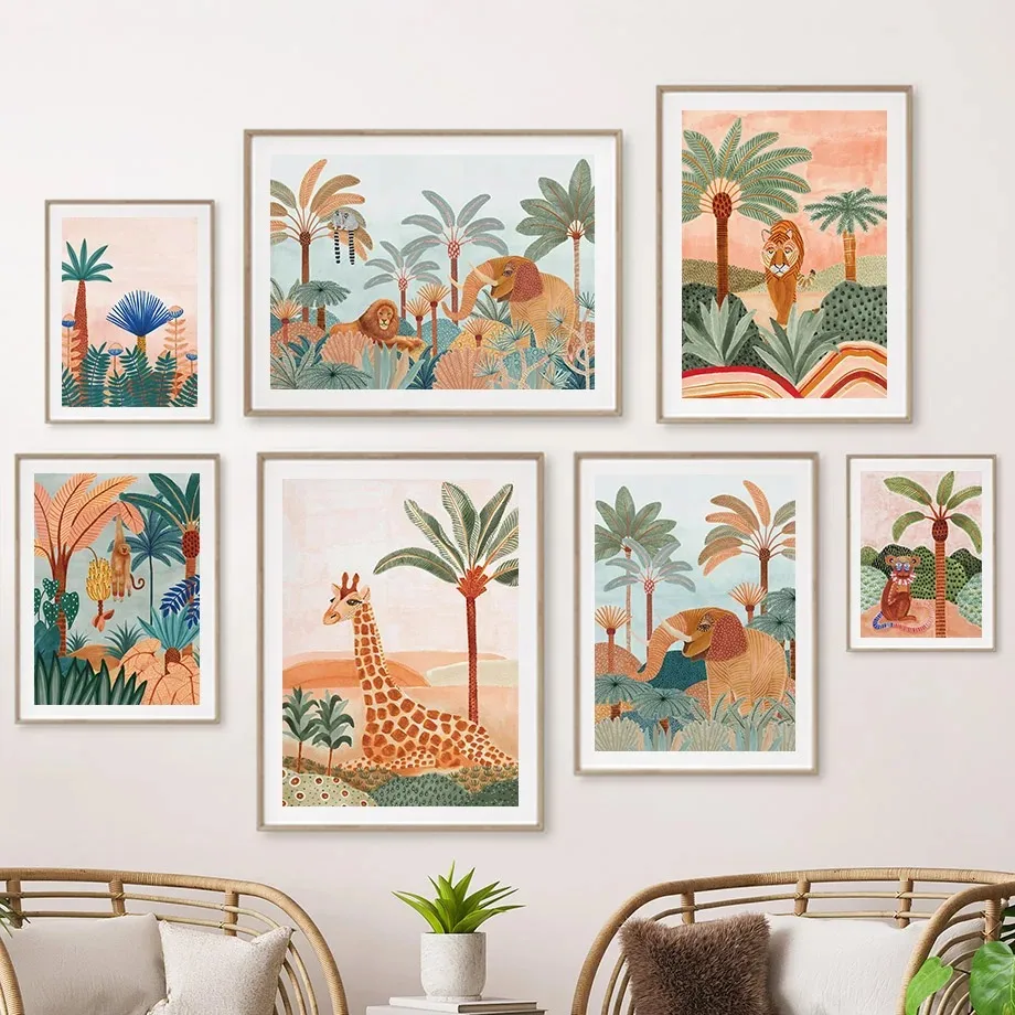 Boho Jungle Animals Tiger Monk - Baby Nursery Tree 评论和价格