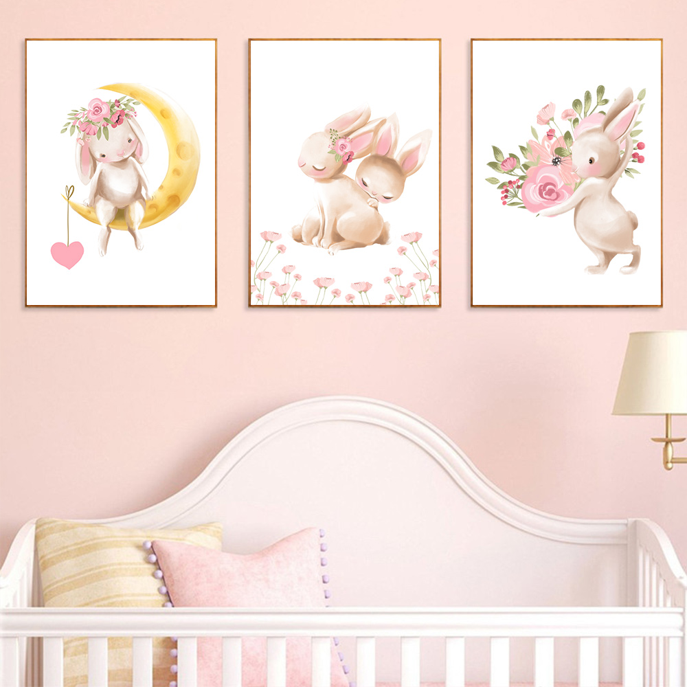 Rabbit animal print, pink flow - Baby Nursery Pink 评论和价格