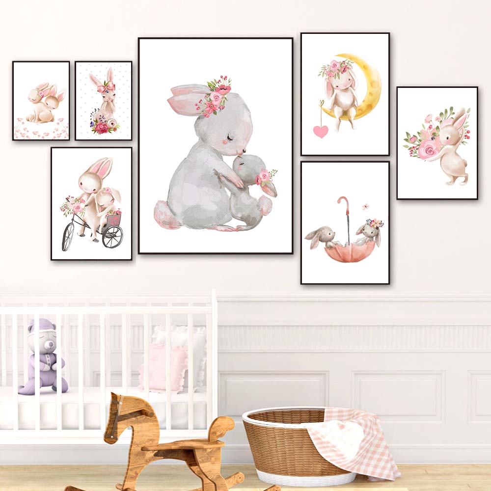 Rabbit animal print, pink flow - Baby Nursery Pink 评论和价格