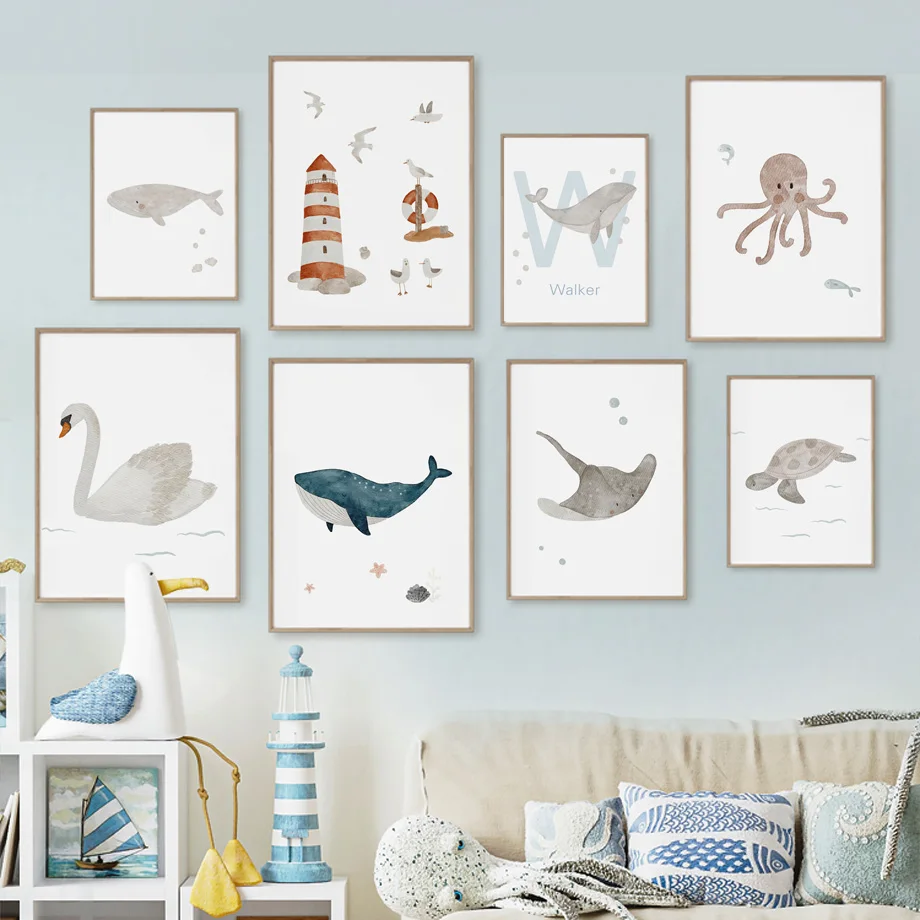 Name Whale Octopus Turtle Swan - Baby Nursery Kids 评论和价格