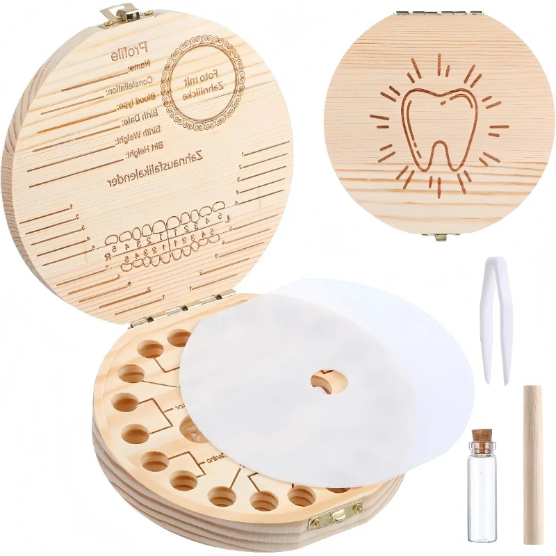 4 Sets Wooden Baby Tooth Stora - Baby Keepsake Box 评论和价格