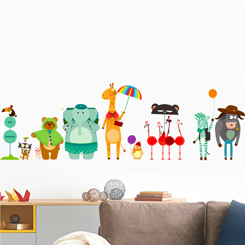 Cartoon Zoo Bus Station Wall S - Baby Zoo Nursery 评论和价格