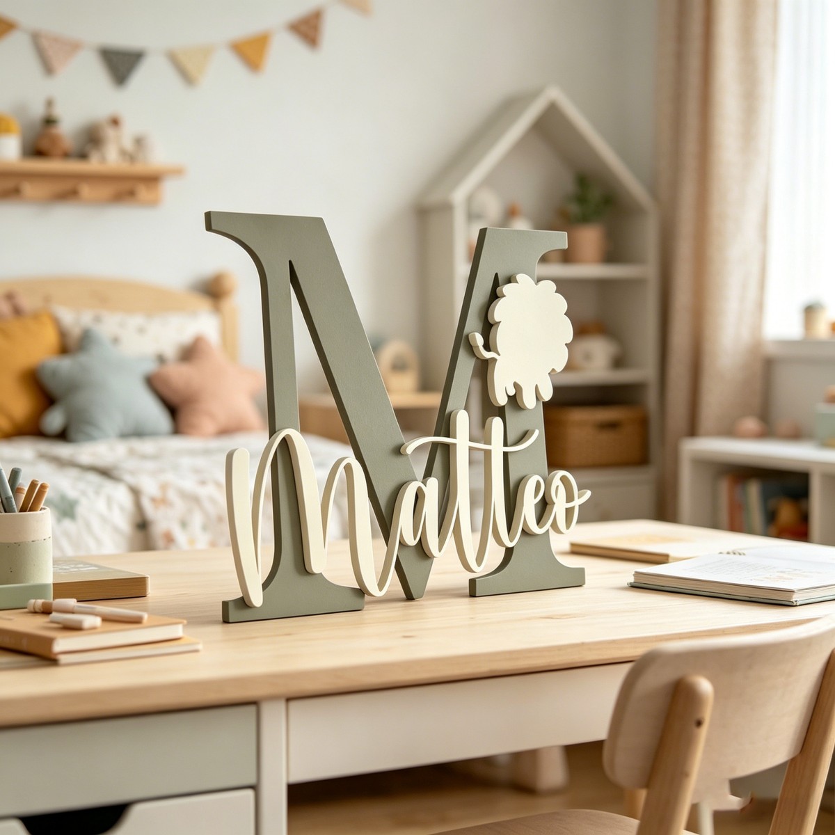 1Pc Custom Lion Name & Initial - Baby Nursery Kids 评论和价格