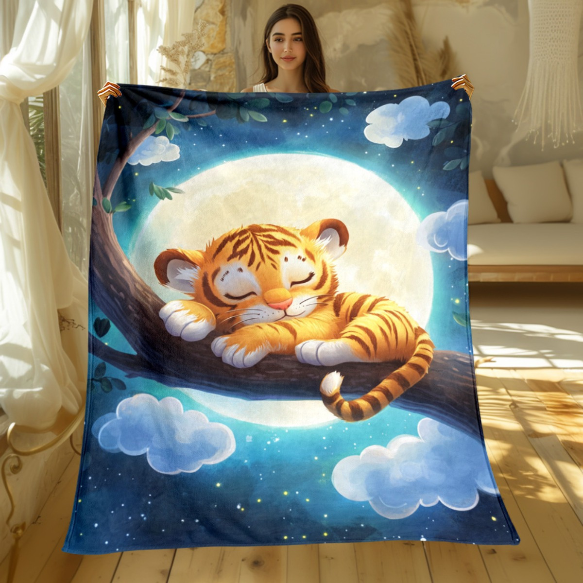 Cute sleeping tiger on tree br - Baby Nursery Tree 评论和价格