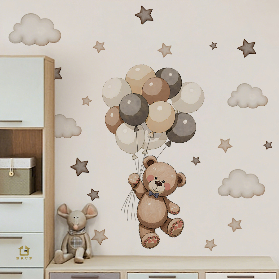 Adorable Teddy Bear Wall Decal - Baby Nursery Kids 评论和价格