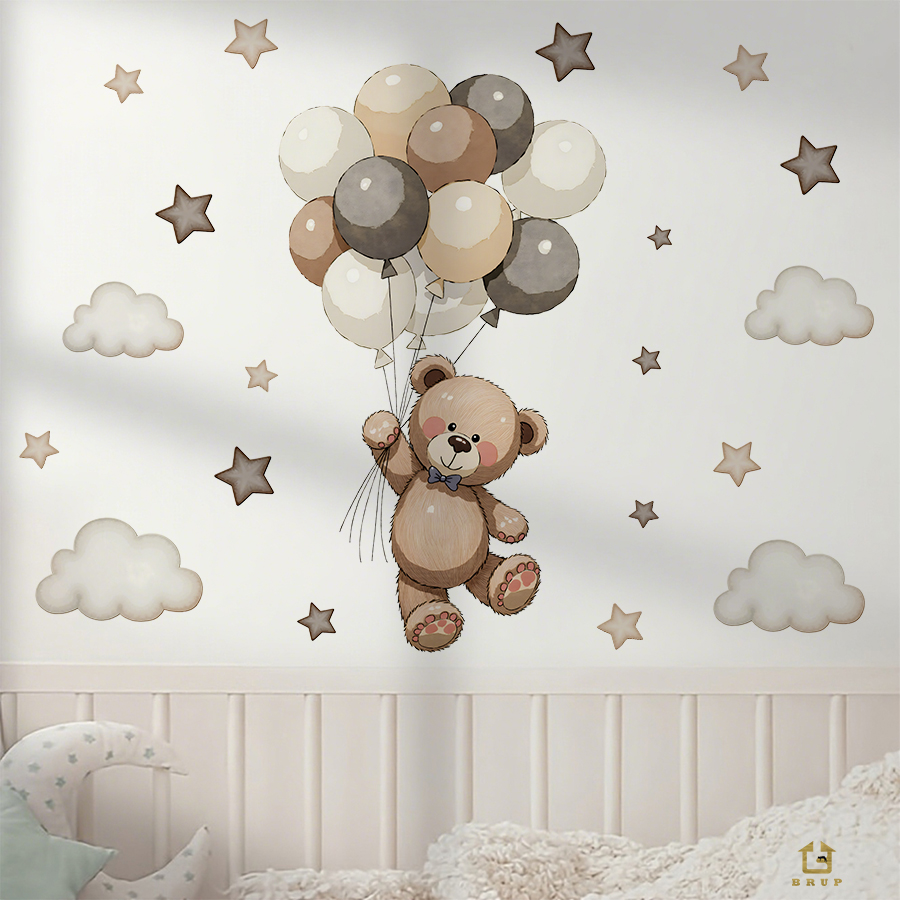 Adorable Teddy Bear Wall Decal - Baby Nursery Kids 评论和价格