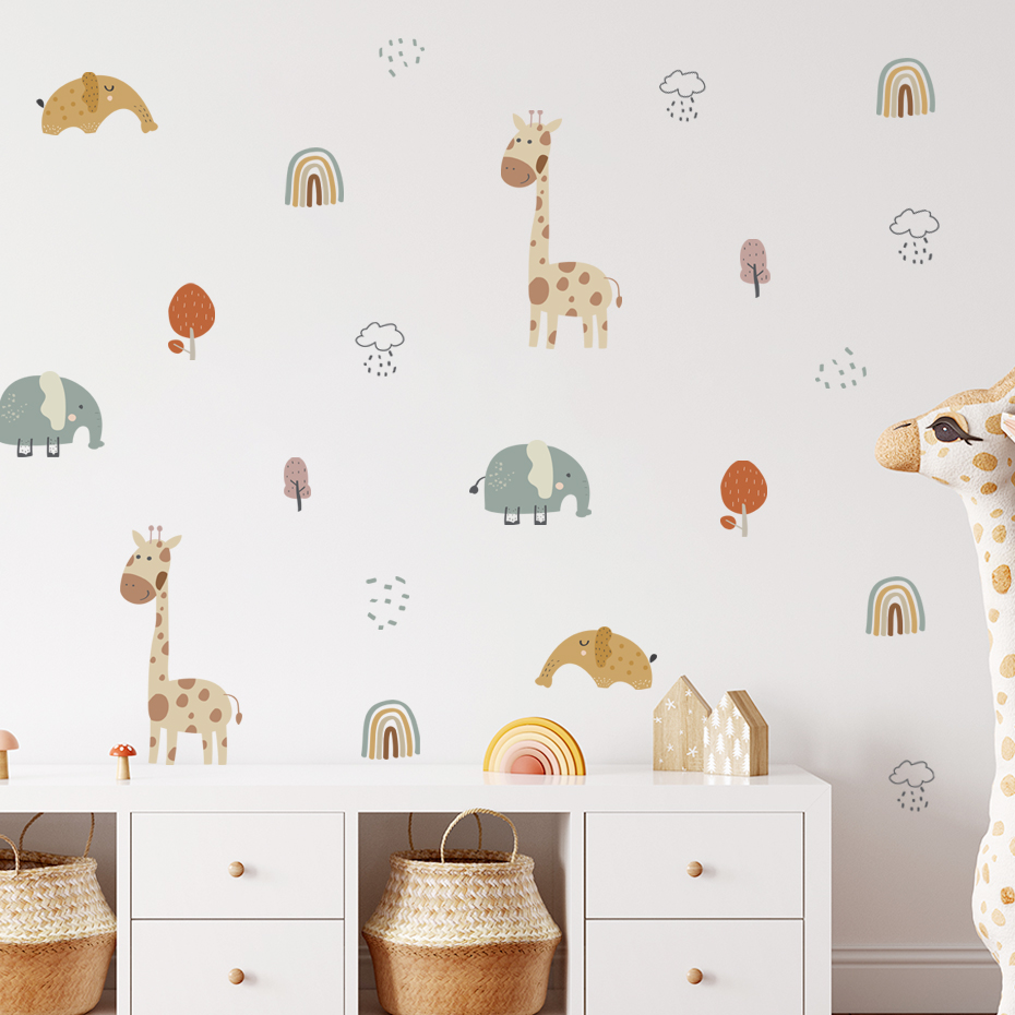 Cartoon Giraffe Elephant Anima - Baby Nursery Tree 评论和价格