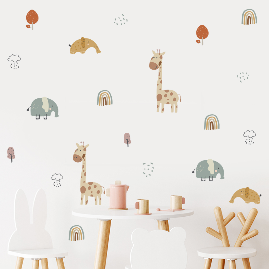 Cartoon Giraffe Elephant Anima - Baby Nursery Tree 评论和价格