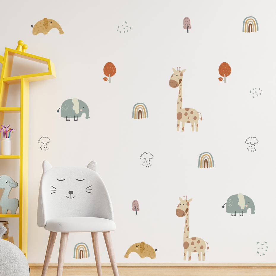 Cartoon Giraffe Elephant Anima - Baby Nursery Tree 评论和价格