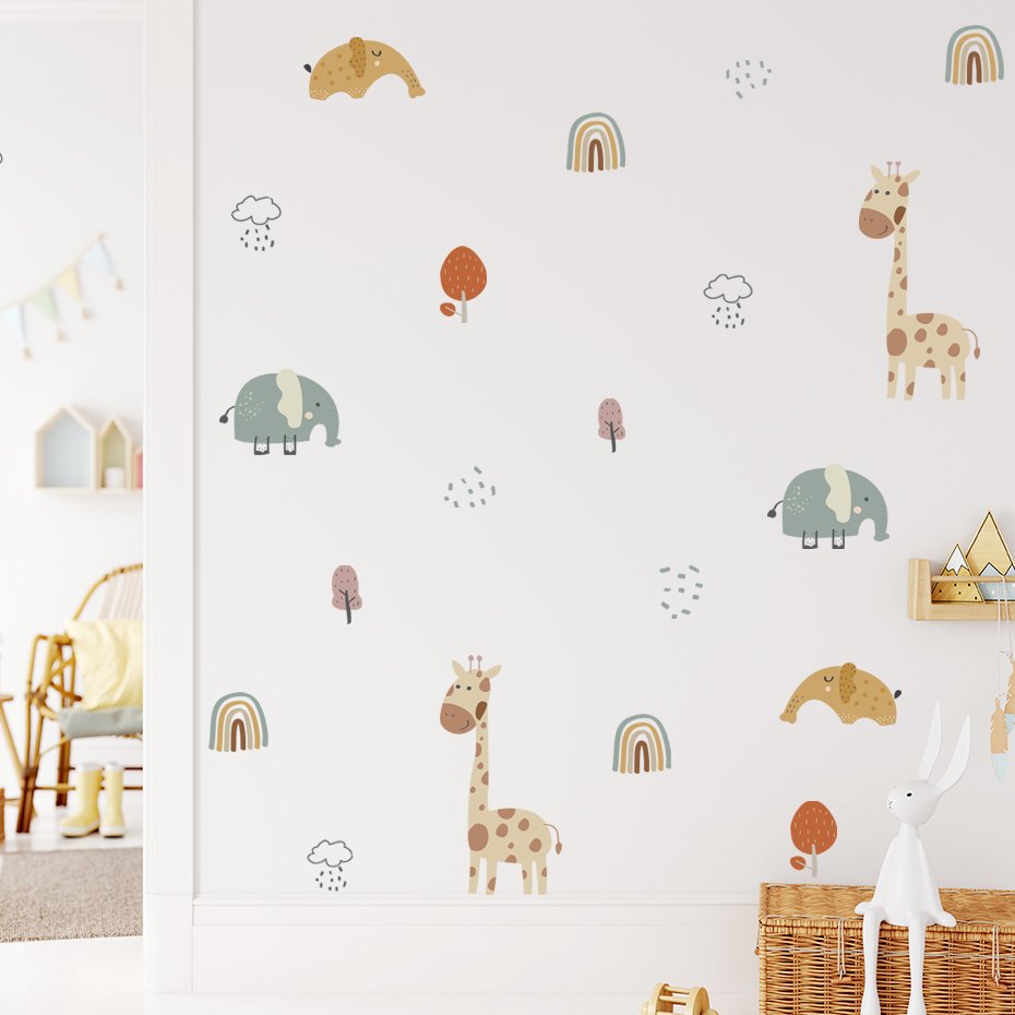 Cartoon Giraffe Elephant Anima - Baby Nursery Tree 评论和价格