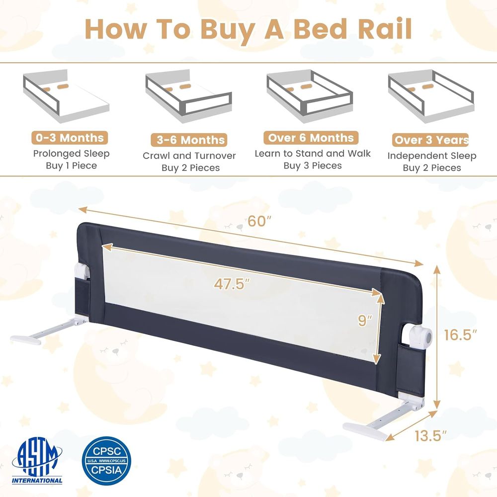 60-Inch Extra Long Portable Sw - Bed Rail Toddler 评论和价格